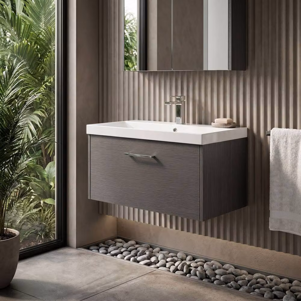 Balterley Winshill 1 Drawer Vanity Basin Unit, Dark Grey Woodgrain, Width: 80 cm – 2