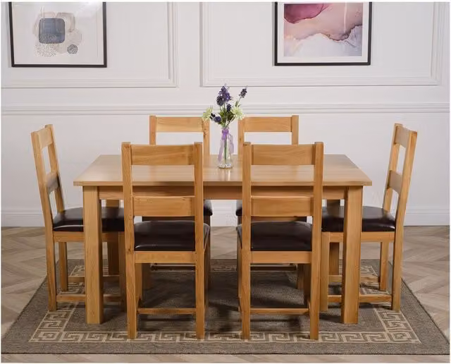 Thats Furniture Oslo Dining Table and 6 Lincoln Chairs, Medium Oak, Brown, W: 150 cm, D: 90 cm