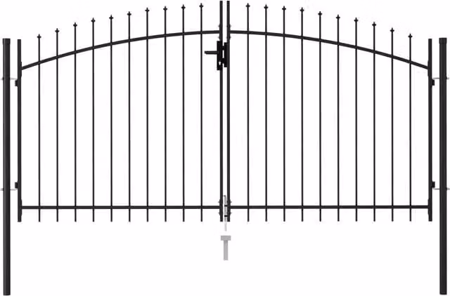 Berkfield Home Steel Double Swing Fence Gate with Spike Top, Black, W: 300 cm, H: 150 cm