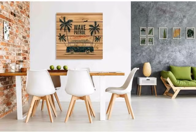 Benjamin Tate Design LTD Retro Surf Van Graphic Art on Canvas, Brown and Multicolour, 31 x 31 cm