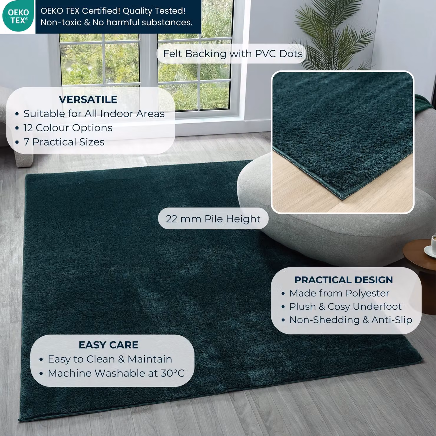 Desire Rugs Plain Round Washable Non-Slip Area Rug, Green, Diameter: 100 cm – 5