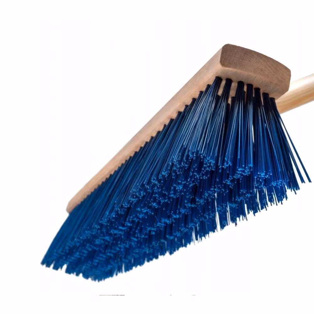 PAWNORA Stiff Garden Broom with Wood Handle, Blue and Multicolour – 4