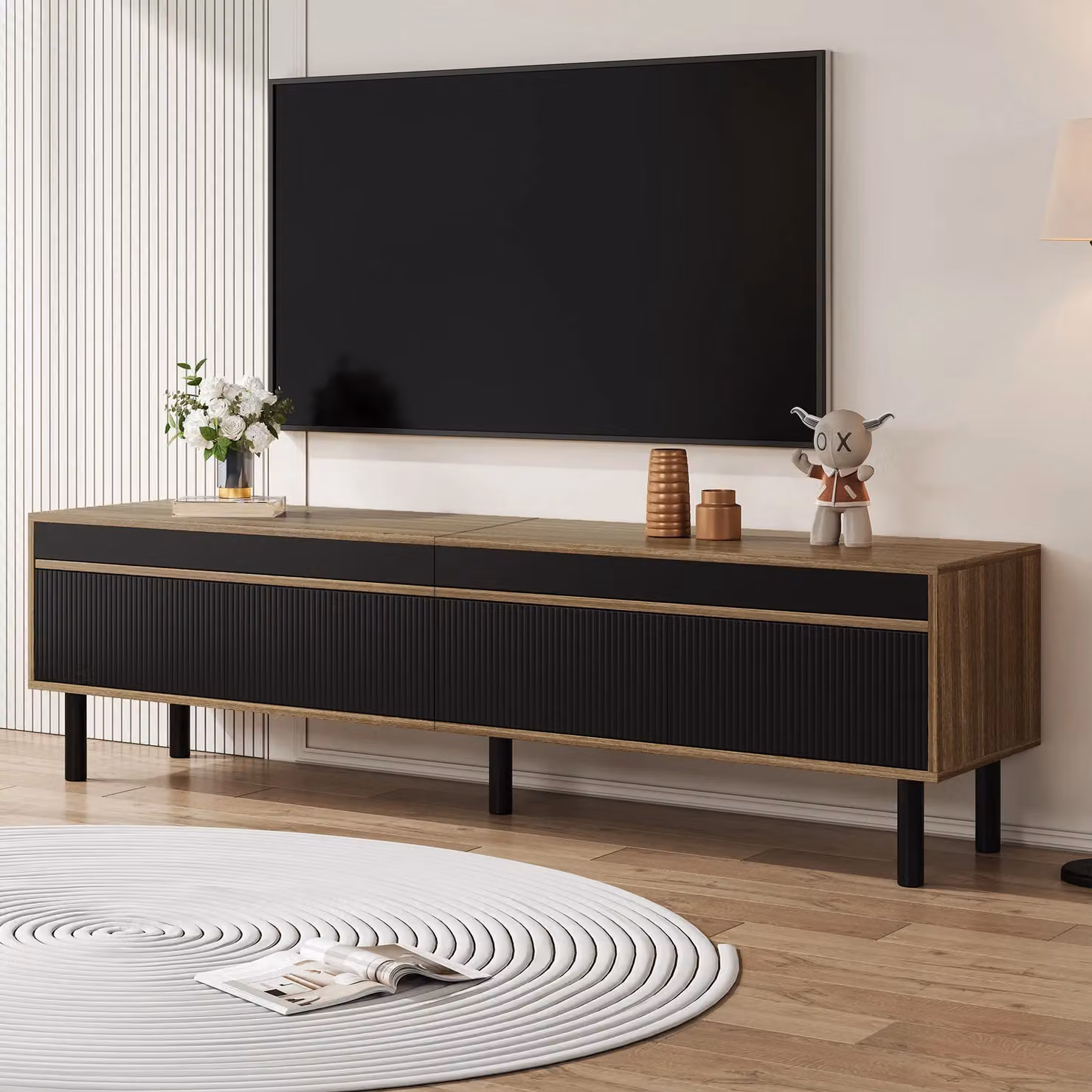 Matteo Modern 4-Door TV Cabinet in Black and Natural Wood Effect MDF – 2