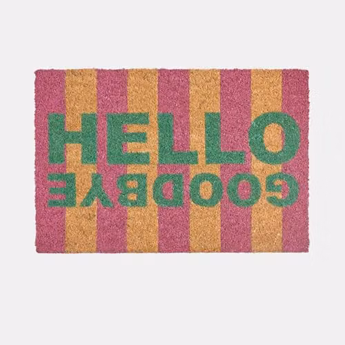 OHS Hello Goodbye Striped Coir Doormat, Green and Pink, W: 40 cm, D: 60 cm – 2