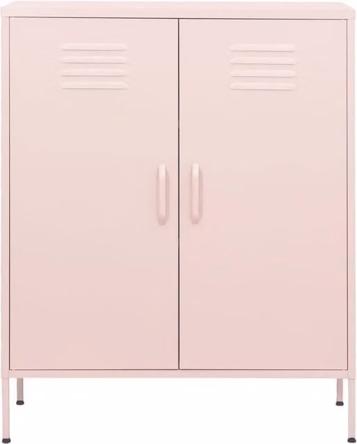Berkfield Home Pink Metal Freestanding Storage Cabinet with Hinged Doors, W/D/H: 80 x 35 x 101.5 cm