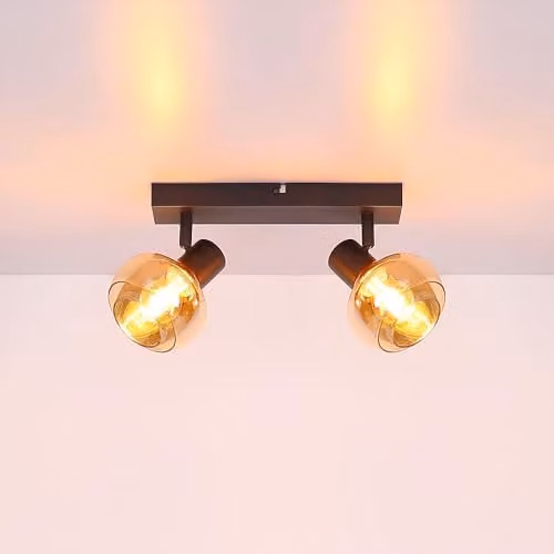Netlighting Tokki Twin Ceiling Spotlight in Matt Black with Amber Glass Shades, 2x E14 – 4