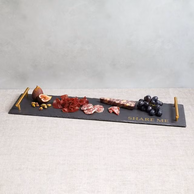 Artesa Slate Serving Board with Twin Brass Coloured Handles in Grey