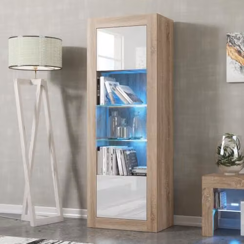 Creative Furniture Illume Modern Sideboard Display Cabinet with White Gloss Doors and Oak Finish, featuring Glass Doors and Integrated Lighting, W/H: 170 x 63 x 35 cm – 5