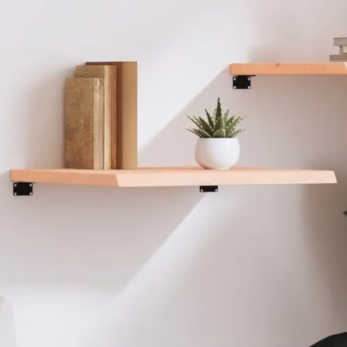 vidaXL Wall Shelf in Untreated Solid Oak Wood, Brown/Beige, W: 60 cm, D: 50 cm, H: 2-4 cm – 2
