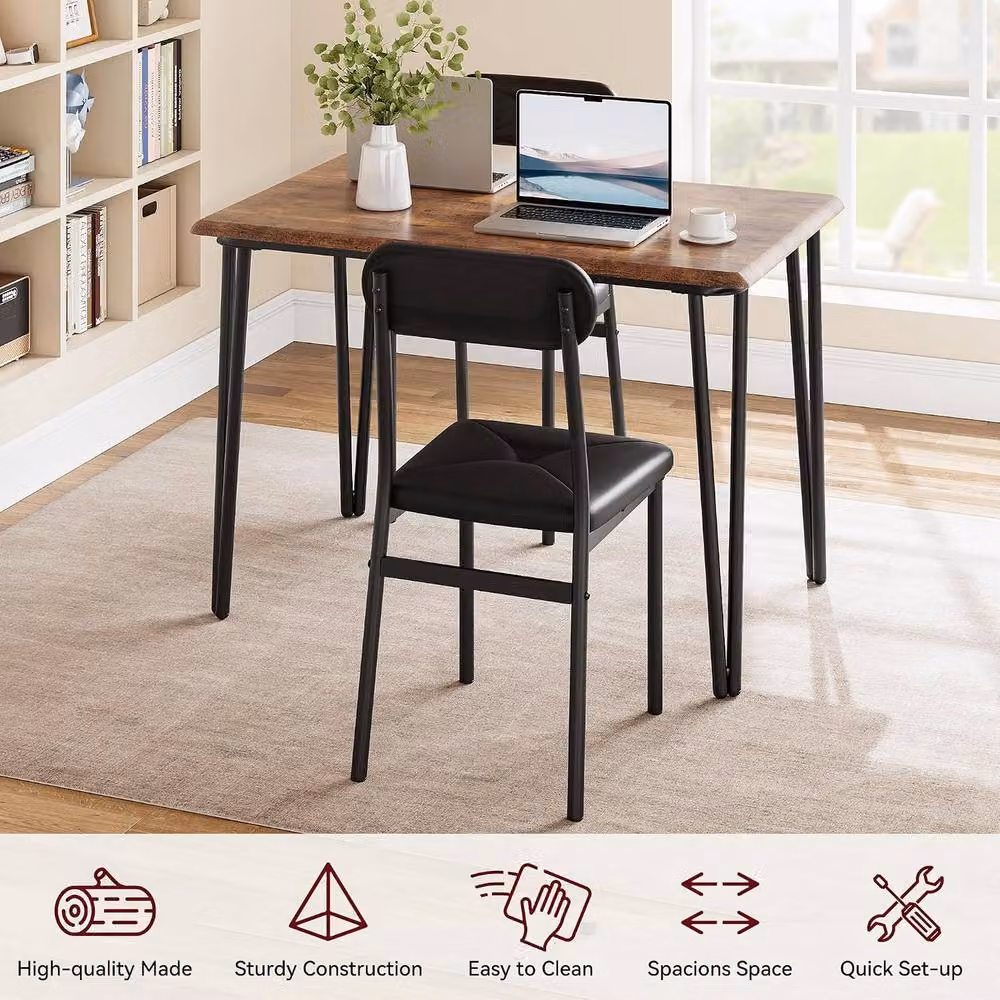 London Boutique Industrial Dining Table and 4 Upholstered Chairs Set in Brown and Multicolour – 3