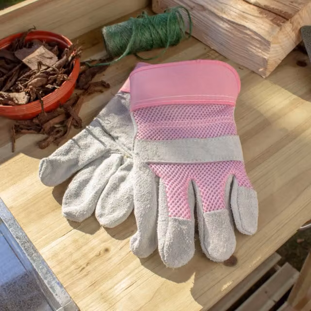 Garden Mile Pink Suede Leather Heavy Duty Gardening Rigger Gloves