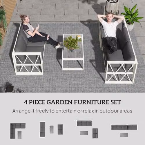 Outsunny 5 Seater L Shaped Garden Furniture Set in Grey with Upholstered Cushions and Coffee Table – 3