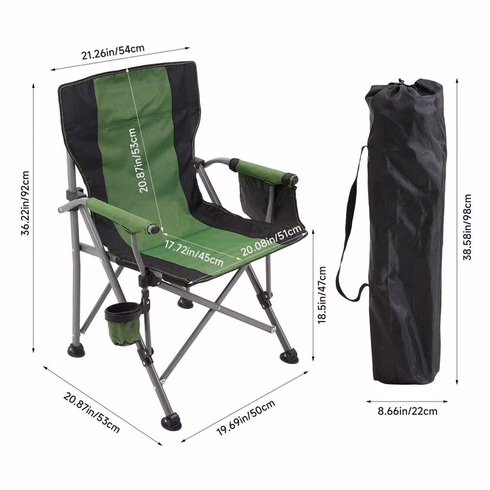 ERGOVEXA Folding Green Outdoor Camping Chair with Armrests and UV-Resistant Textilene Fabric – 2