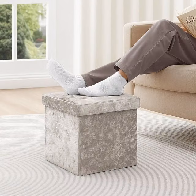 Home Republic Foldable Velvet Storage Cube with Lid in Silver, Pink, Blue or Green, W/D/H: 39 x 38 x 38 cm