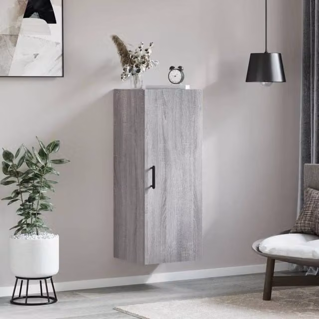 Berkfield Home Wall Mounted Cabinet in Grey Sonoma, W/D/H: 34.5 x 34 x 90 cm