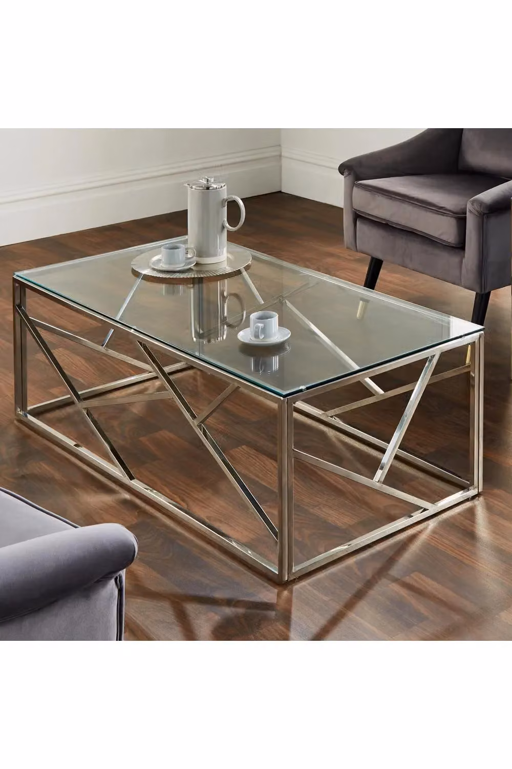 Native Home & Lifestyle Geometric Silver Glass Coffee Table – 2