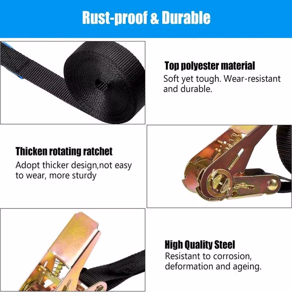 NESTLUNE 4-Pack Black Ratchet Tie Down Straps, 6 m x 25 mm – 3