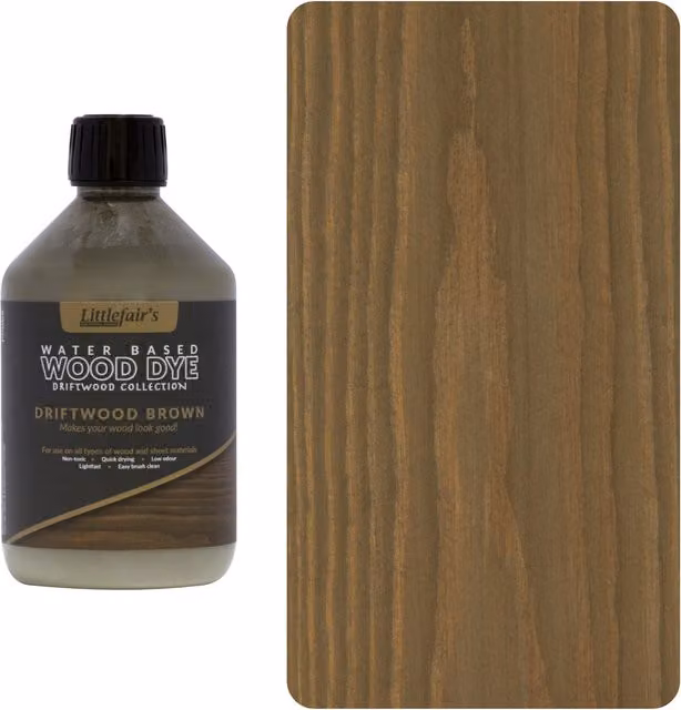 Littlefairs Indoor and Outdoor Wood Stain in Driftwood Brown, 500ml