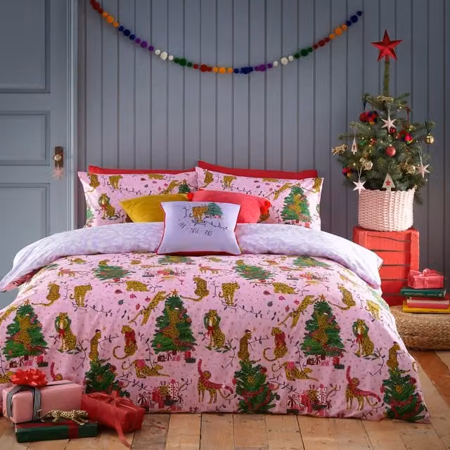Make it a Home Purfect Christmas Reversible Duvet Cover Set, Pink, 90 x 200 cm