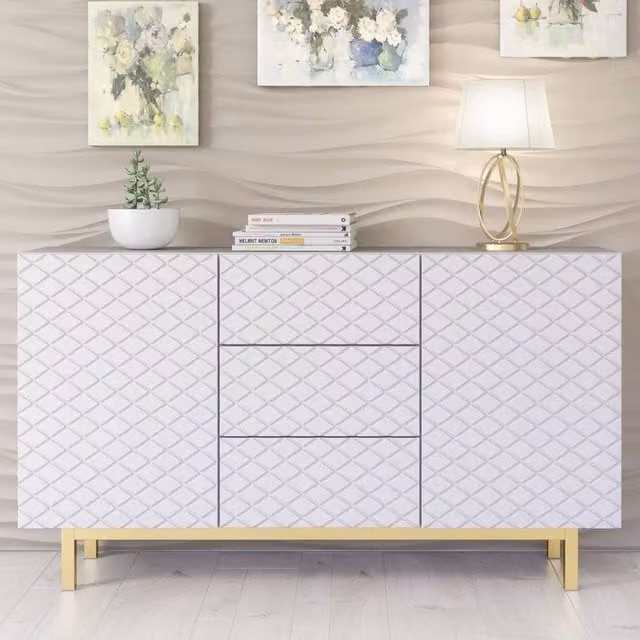 Mex Furniture LTD Diamond Luxe Sideboard in White, W: 140 cm, H: 80 cm, D: 35 cm