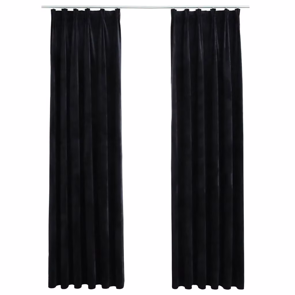 Berkfield Home Blackout Velvet Curtains, 2 Pack, Black, W: 140 cm, H: 175 cm – 2