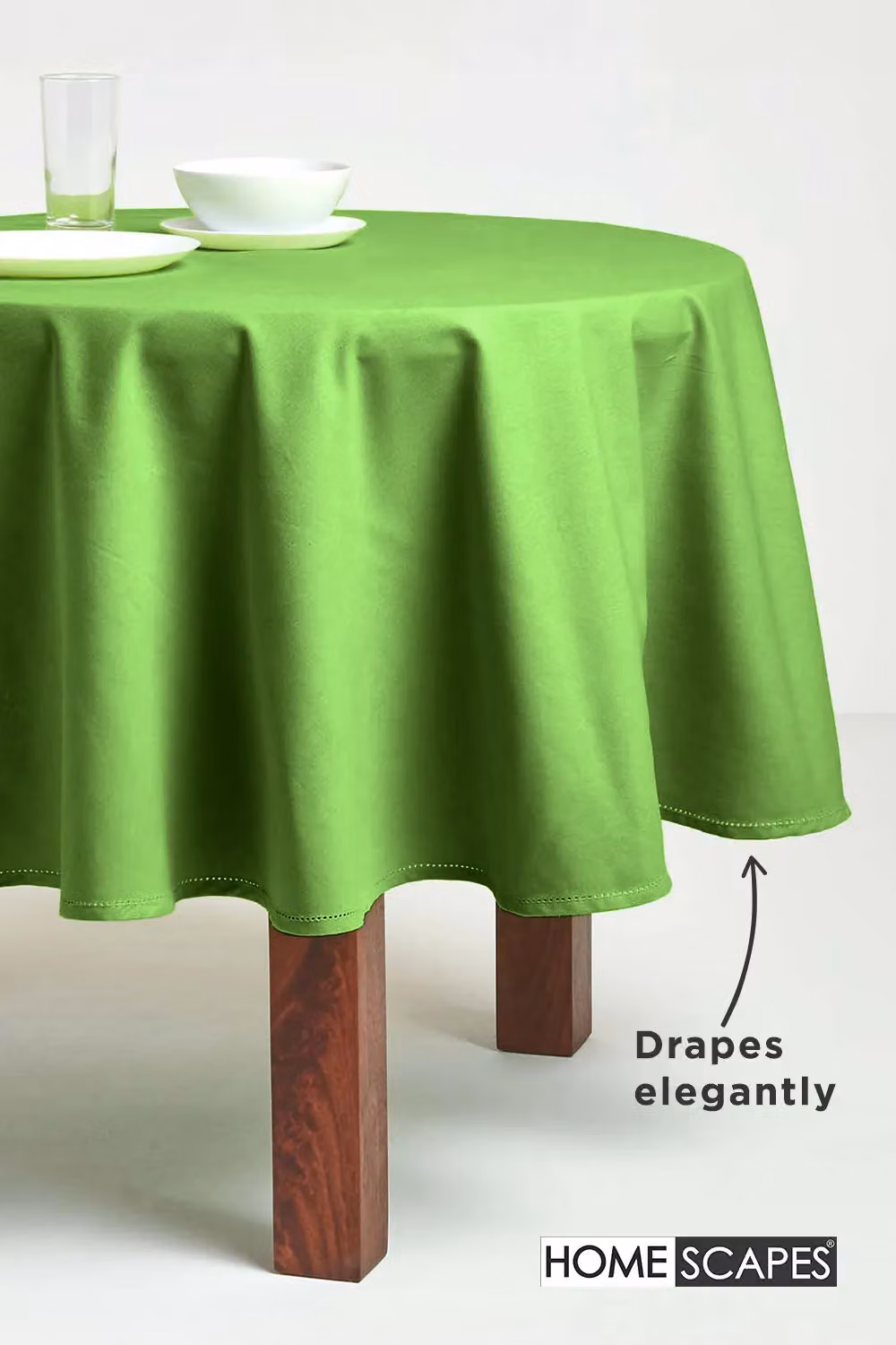Homescapes Plain Round Cotton Tablecloth, Diameter: 178 cm, Green – 3