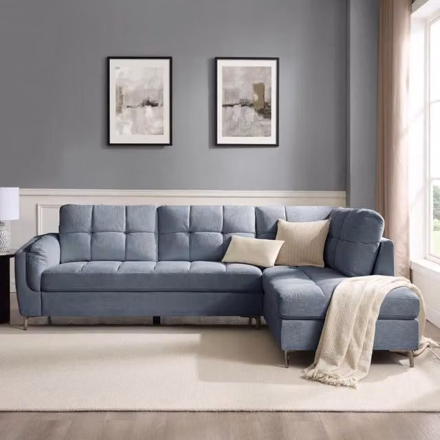 Rose L-Shape Corner Sofa in Blue Fabric, Right-Hand Facing, W: 266 cm x D: 193 cm x H: 89 cm
