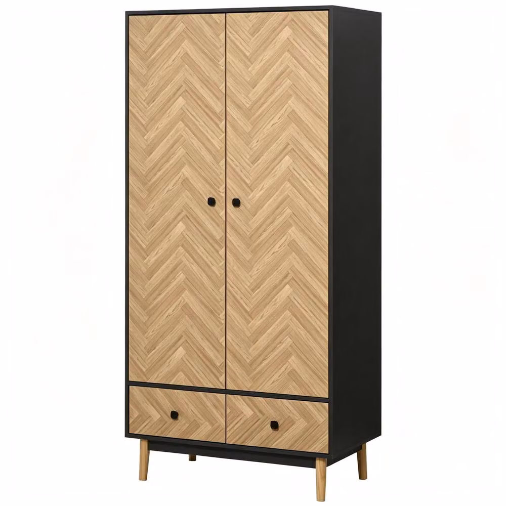 STILVORA Modern Pine Wardrobe with 2 Drawers, Internal Shelves and Hanging Rod in Natural Brown – 5