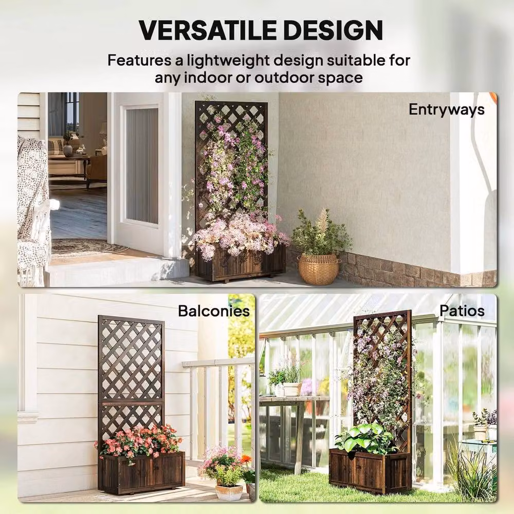 EONLION Brown Rustic Rattan and Wood Outdoor Planter Tub for Garden and Terrace, W/D/H: 149.5 x 72.5 x 31.5 cm – 3