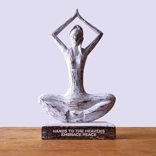 Serenityy White Wooden Yoga Lady Tabletop Figure in Hands Up Pose – 2