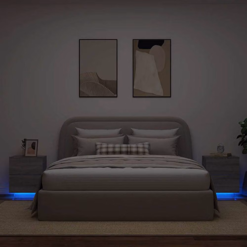 Berkfield Home Set of 2 Decorative Bedside Cabinets with Integrated LED Lights in Grey Sonoma – 2