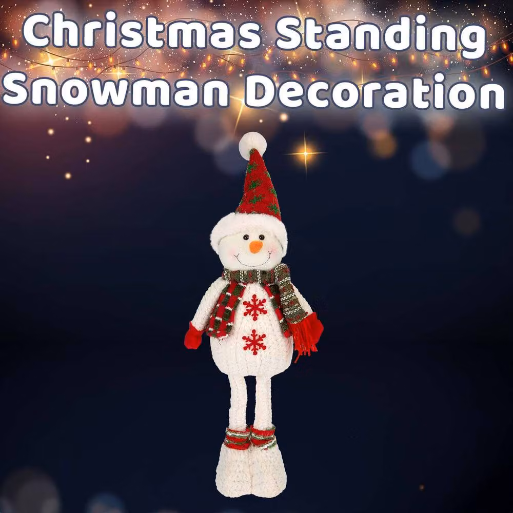VFM e-Store Christmas Standing Snowman Decoration in White and Green, H 41 cm x W 21.5 cm – 2