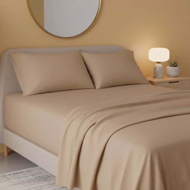 Snug City Beige Flannelette Cotton Flat Sheet, Single, W: 90 cm, L: 200 cm
