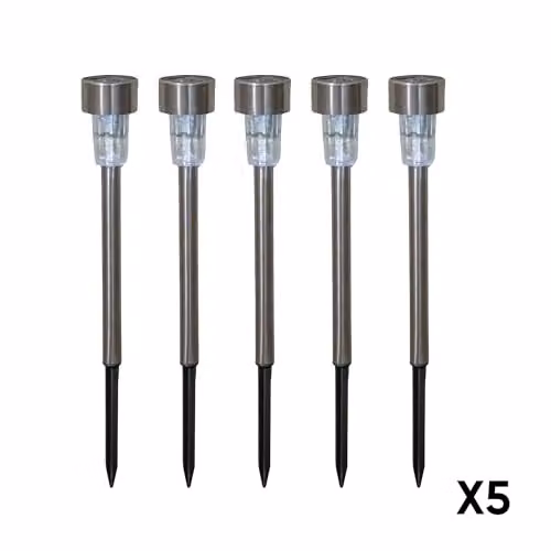Samuel Alexander Set of 5 Silver Stainless Steel Solar Garden Path Lights with White LEDs, Height: 36 cm – 4
