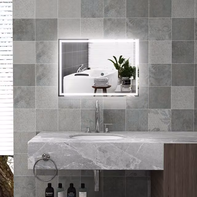 Kleankin Dimmable LED Bathroom Mirror with Touch Switch, Silver