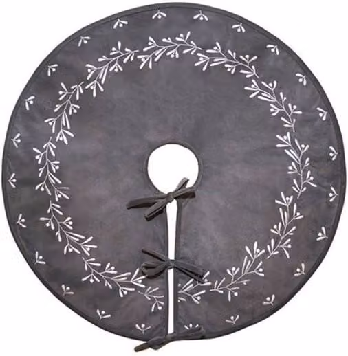Lemon Pavilion Furniture and Decor Slate Velvet Mistletoe Christmas Tree Skirt in Grey, W80 x D80 x H0.5 cm