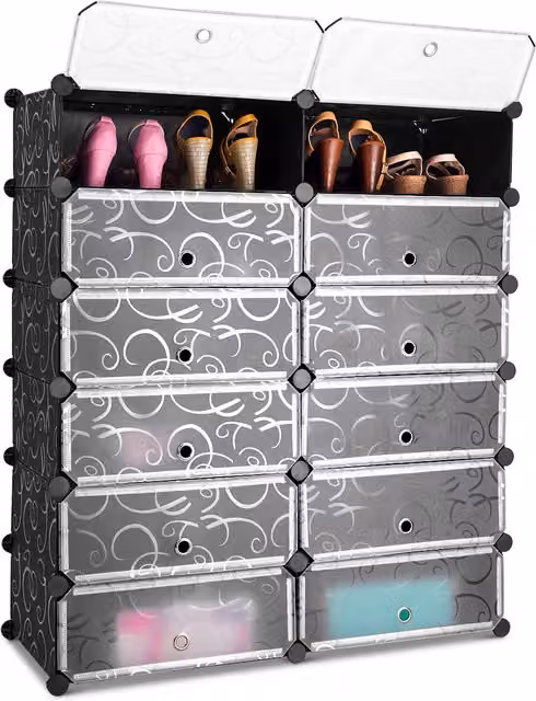 COSTWAY Black 24 Pair Cube Shoe Rack Organizer