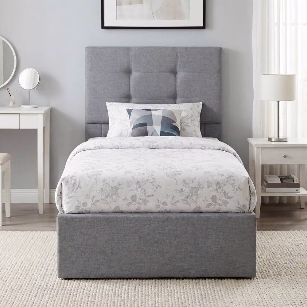 HOMCOM Upholstered Ottoman Bed with Lift Up Base, Grey, W/D/H: 90 x 190 x 35 cm – 2
