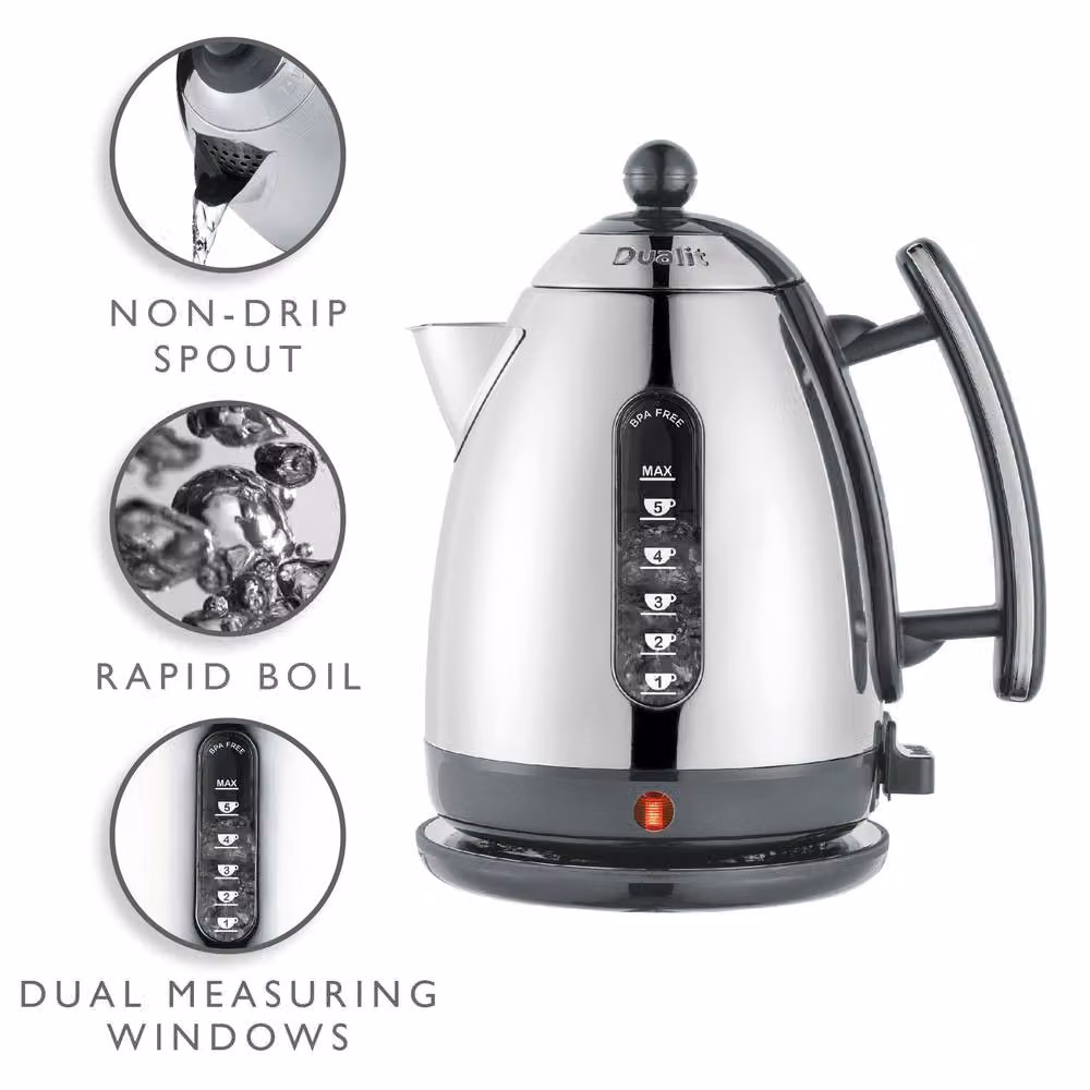 Dualit Lite Stainless Steel Jug Kettle in Grey and Silver, 1.5 l – 2