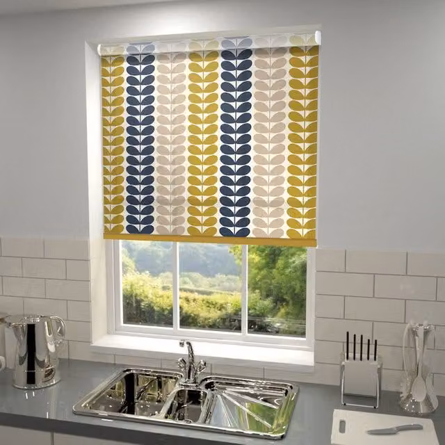 Orla Kiely Trio Stem Made to Measure Roller Blind in Ochre, Blue, Yellow and Multicolour Floral Design