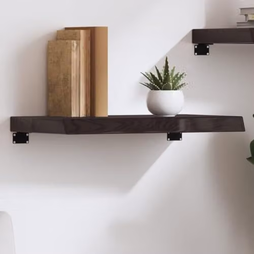 vidaXL Wall Mounted Oak Wood Shelf in Brown and Grey, W: 60 cm, D: 40 cm, H: 2-6 cm – 2