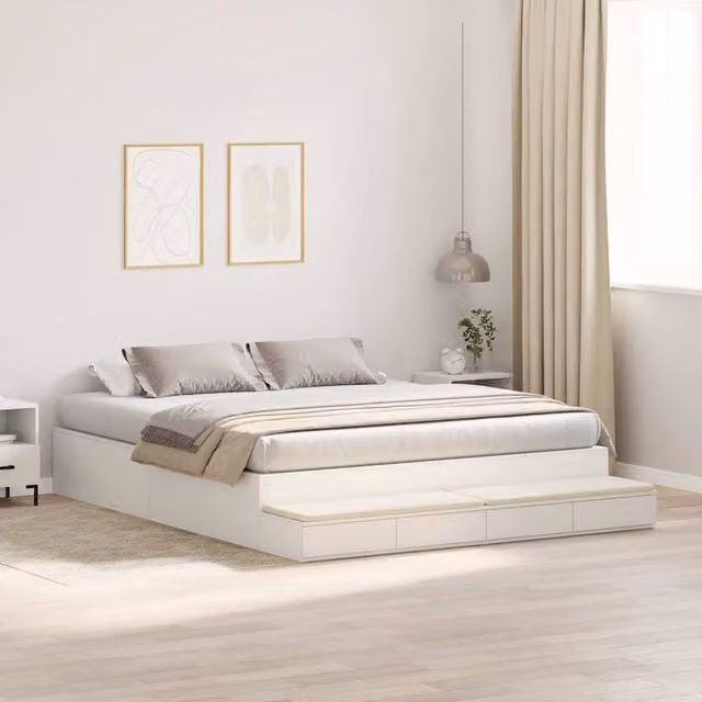 Berkfield Home White Engineered Wood Bed Frame with Drawers W/D/H: 180 x 200 x 31.5 cm