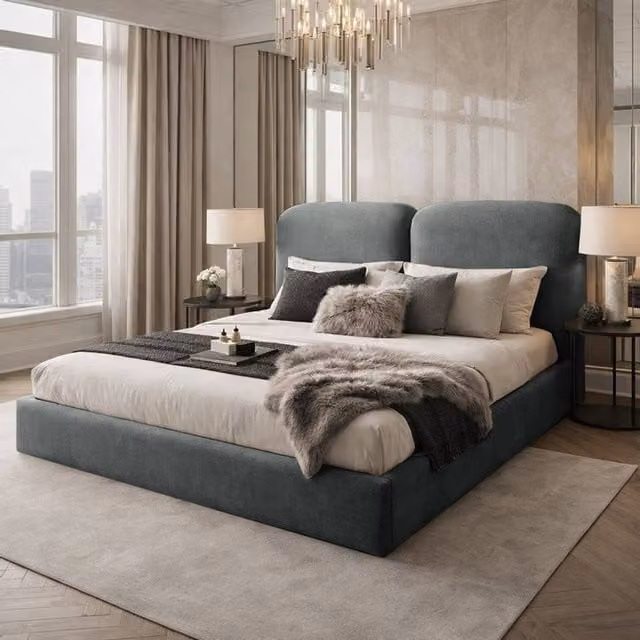 Desire Deco Alessia Upholstered Plush Velvet Bed Frame in Grey, King Size (W: 180 cm, L: 200 cm)