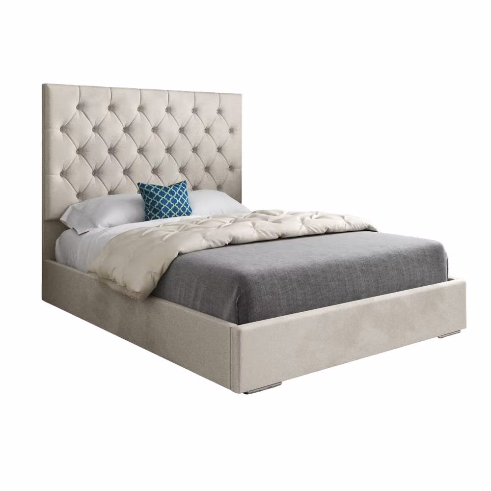 Casani Crantock Chesterfield Upholstered Velvet Bed Frame in Beige, Super King, 200 x 200 cm – 3