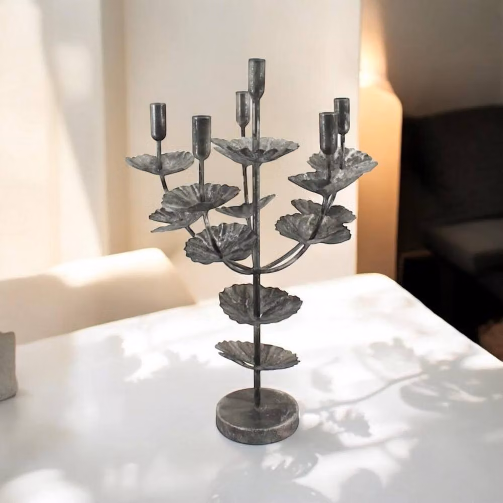 Minster Silver Metal Floral Taper Candle Holder, W: 36 cm, D: 34 cm, H: 57 cm – 2