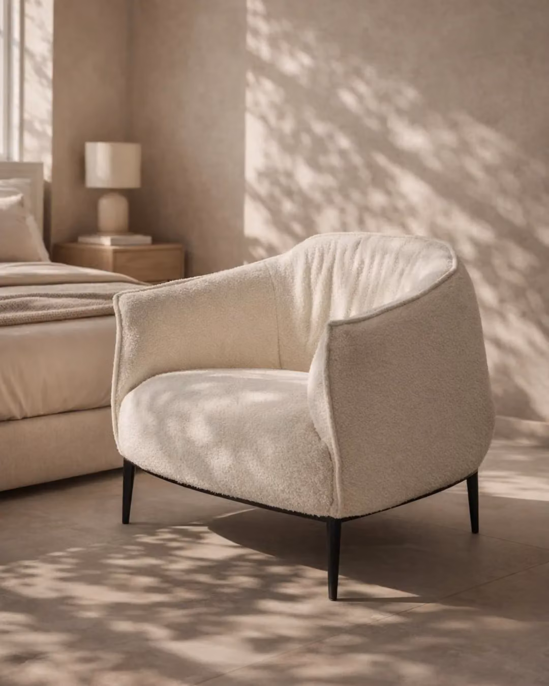 Tommy Franks Tyrone Lounge Chair in Black and White Bouclé with Metal Frame, W/D/H: 75 x 80 x 84 cm