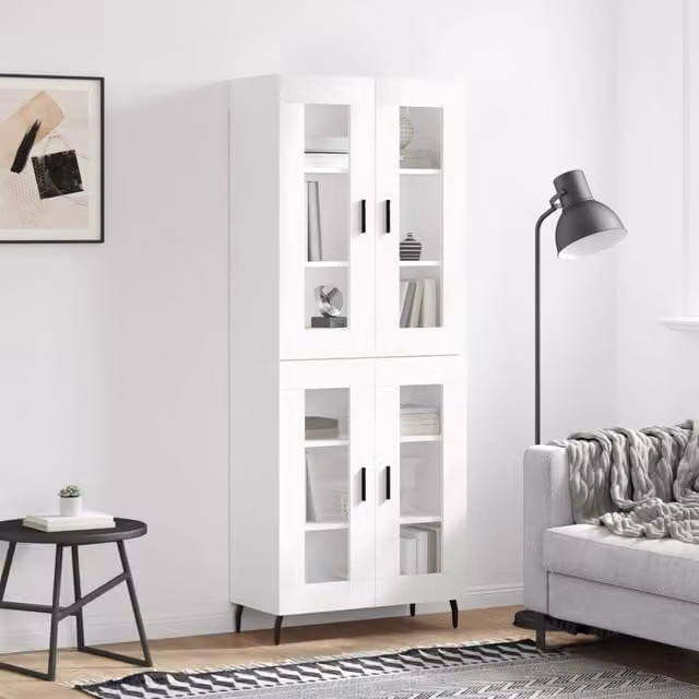 Berkfield Home Modern White Highboard with Glass Doors, W/D/H: 69.5 x 34 x 180 cm – 1