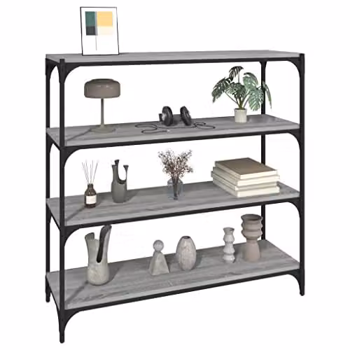 vidaXL Industrial Style Book Cabinet in Grey Sonoma Finish with 4 Shelves and Steel Frame – 4