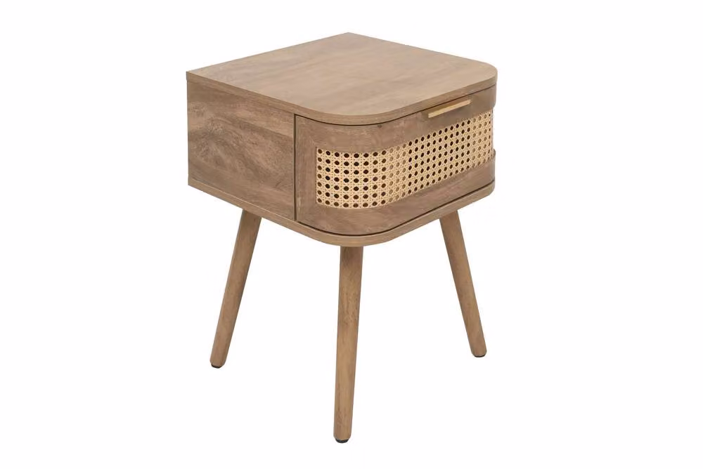 Birlea Pair of Natural Oak Rattan Bedside Cabinets with One Drawer Each – 3