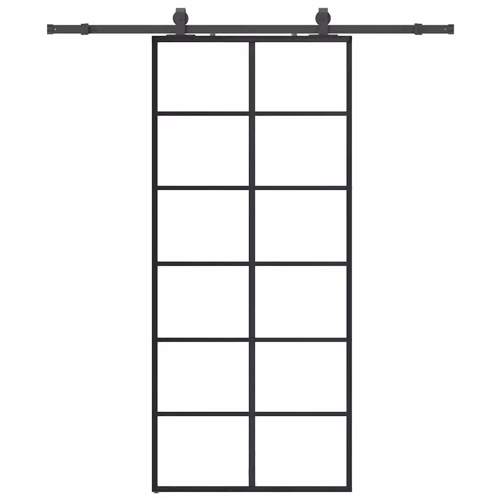 Berkfield Home Modern Sliding Glass Door with Hardware Set in Black, W: 90 cm, H: 205 cm – 2